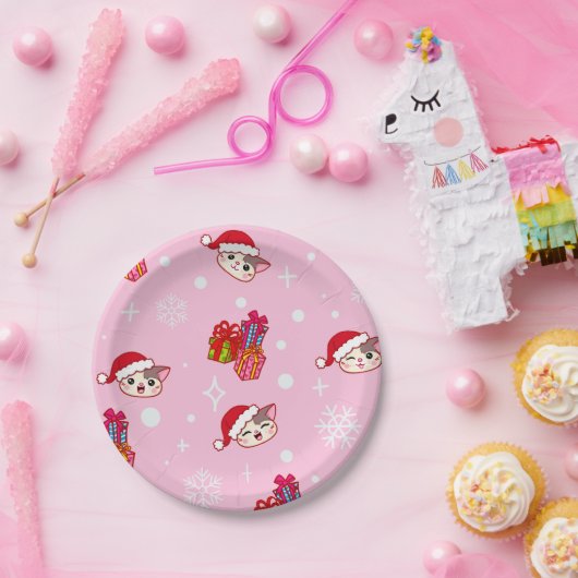 Niedliche Santa Kätzchen Rosa Weihnachten Party Te Pappteller (Party)