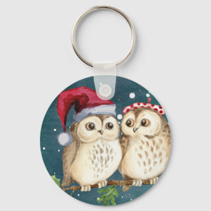 Niedliche Santa Owls mit Hüten Schlüsselanhänger