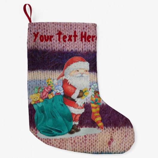 Niedliche Santa-Packgeschenke auf gestricktem Vint Kleiner Weihnachtsstrumpf (Vorderseite)