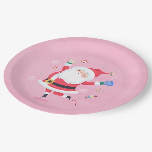 Niedliche Santa Pink Papierplatte Pappteller (Schrägansicht)