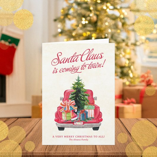 Niedliche Santa Red Truck & Tree Note Card