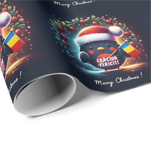 Niedliche Santa Robins rumänische Flagge Geschenkpapier (Rolleneckpunkt)