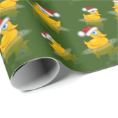 Niedliche Santa Rubber Ente im dunkelgrünen Hinter Geschenkpapier (Rolleneckpunkt)