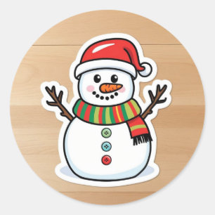 Niedliche Santa-Schneekinder Runder Aufkleber