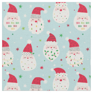 Niedliche Santas mit festlich blauen Bärten Stoff