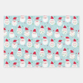 Niedliche Santas mit festlichen Bärten in Blau und Geschenkpapier Set (Vorderseite)