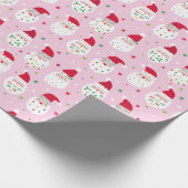 Niedliche Santas mit festlichen Bärten rosa Geschenkpapier (Ecke)