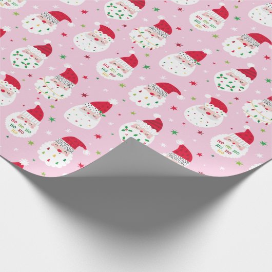 Niedliche Santas mit festlichen Bärten rosa Geschenkpapier (Ecke)