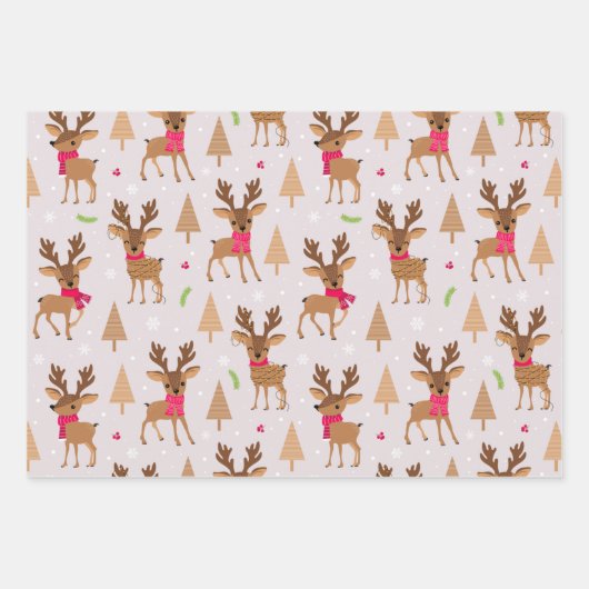 Niedliche Santas & Reindeers Geschenkpapier Set (Vorderseite 3)