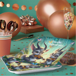 Niedliche Saolas Violas spielen im Zauberwald Pappteller