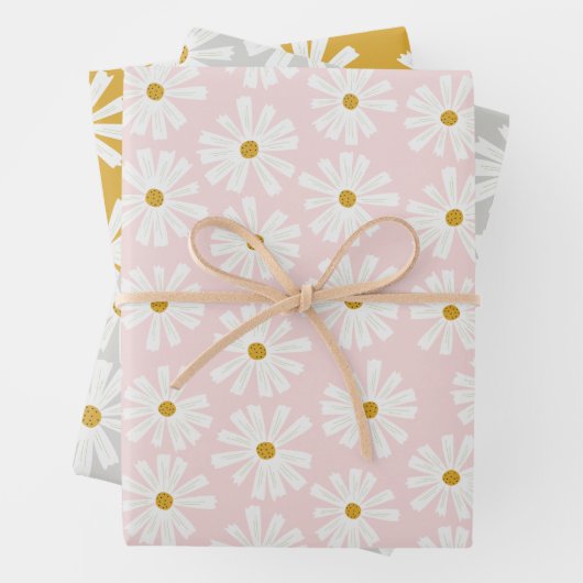 Niedliche Scandi Daisy Wrapping Paper Sheets Geschenkpapier Set (Beispiel)