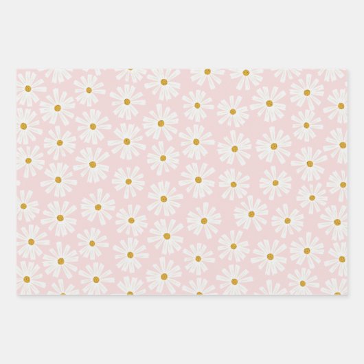 Niedliche Scandi Daisy Wrapping Paper Sheets Geschenkpapier Set (Vorderseite)