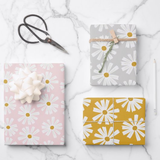 Niedliche Scandi Daisy Wrapping Paper Sheets Geschenkpapier Set (Vorderseite)