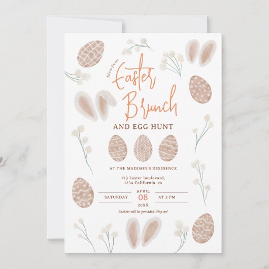 Niedliche Scandi Osterbrunch Ei Jagd chic Aquarell Einladung (Vorderseite)