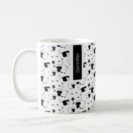 Niedliche Schaf-Illustration Schwarz-Weiß-Monogram Kaffeetasse