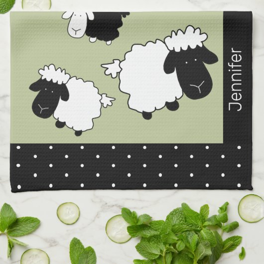 Niedliche Schaf-Illustration Schwarz, Weiß, Sage G Geschirrtuch (Gefaltet)