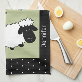 Niedliche Schaf-Illustration Schwarz, Weiß, Sage G Geschirrtuch