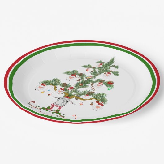 Niedliche Schafbaum-Fleece Navidad Pappteller (Schrägansicht)