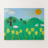 niedliche Schafbäume blauer Himmel und Sonnenunter Puzzle (Horizontal)