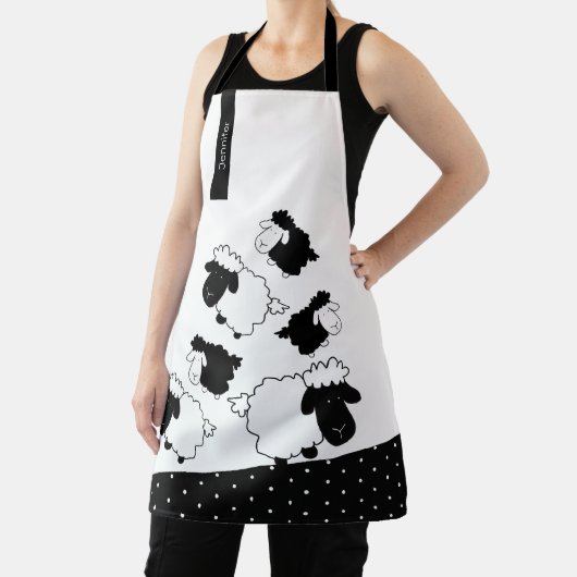 Niedliche Schafe auf Schwarz und Weiß Schürze (InSitu)