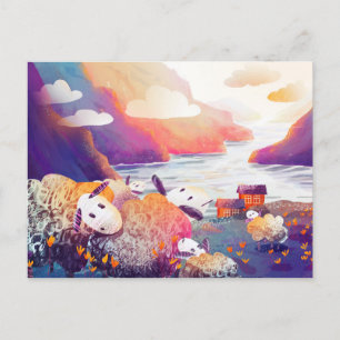 Niedliche Schafe in den Bergen in der Nähe des See Postkarte