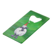 Niedliche Schafe in Weihnachtsmannmütze auf grün Geldbeutel Flaschenöffner (Vorderseite Schrägansicht)