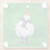 Niedliche Schafe in Weihnachtsmannmütze auf grün Glasuntersetzer (Rückseite)