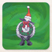 Niedliche Schafe in Weihnachtsmannmütze auf grün Rechteckiger Pappuntersetzer (Vorderseite)