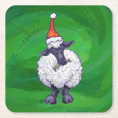 Niedliche Schafe in Weihnachtsmannmütze auf grün Rechteckiger Pappuntersetzer (Vorderseite)