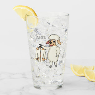 Niedliche Schafe mit Cartoon Glas