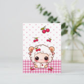 Niedliche Schafe mit Kawaii-Kirschen Postkarte (Stehend Vorderseite)