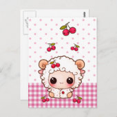 Niedliche Schafe mit Kawaii-Kirschen Postkarte (Vorne/Hinten)