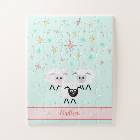 Niedliche Schafe und Sterne Mit Monogramm Kinderpu Puzzle (Vertikal)