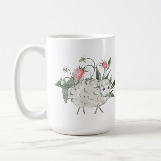 niedliche Schaffrau fügt Text hinzu Kaffeetasse (Links)