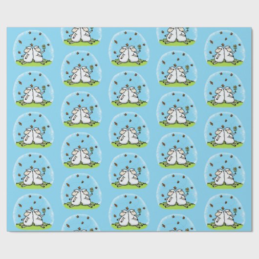 Niedliche Schaffreunde und Schmetterlinge Cartoon Geschenkpapier (Flach)