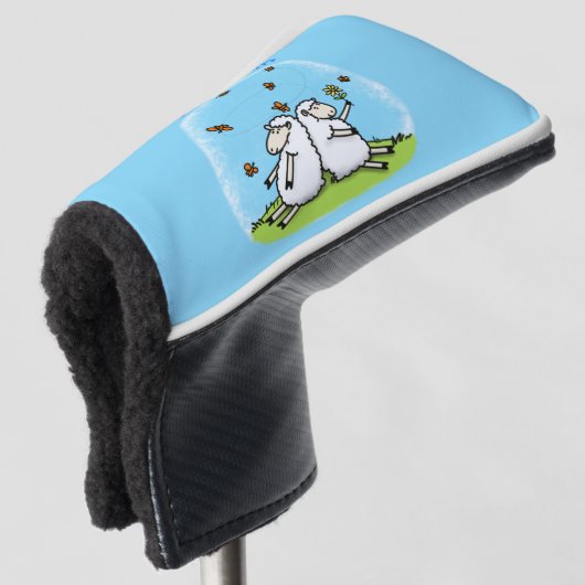 Niedliche Schaffreunde und Schmetterlinge Cartoon Golf Headcover (3/4 Vorderseite)