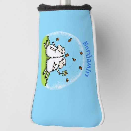 Niedliche Schaffreunde und Schmetterlinge Cartoon Golf Headcover (Rotieren 90)