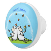 Niedliche Schaffreunde und Schmetterlinge Cartoon Keramikknauf (Rechts)