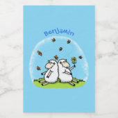 Niedliche Schaffreunde und Schmetterlinge Cartoon Lebensmitteletikett (Einzelnes Label)