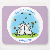 Niedliche Schaffreunde und Schmetterlinge Cartoon Mousepad (Vorne)