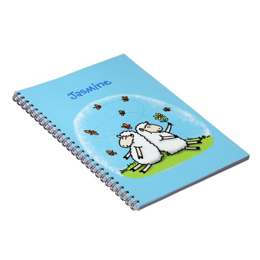 Niedliche Schaffreunde und Schmetterlinge Cartoon Notizblock (Rechte Seite)