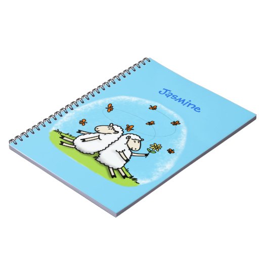 Niedliche Schaffreunde und Schmetterlinge Cartoon Notizblock (Linke Seite)
