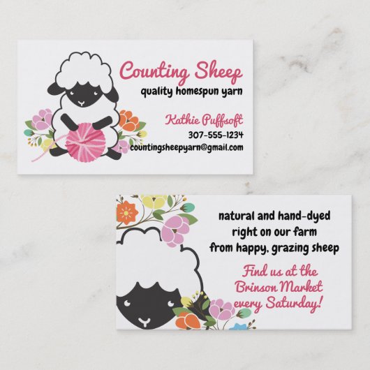 Niedliche Schafgarne aus Strickfaser Visitenkarte (Vorne/Hinten)
