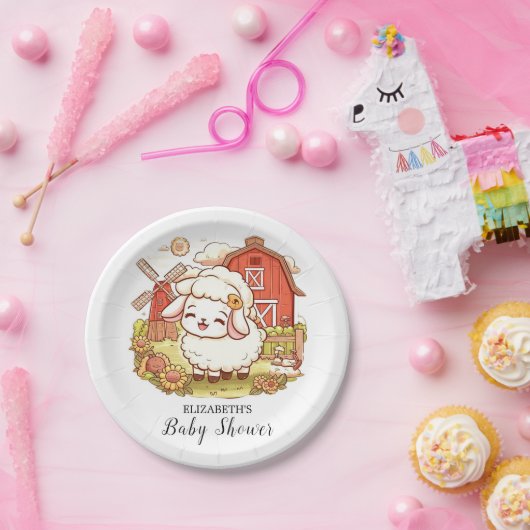 Niedliche Schafsdusche Pappteller (Party)