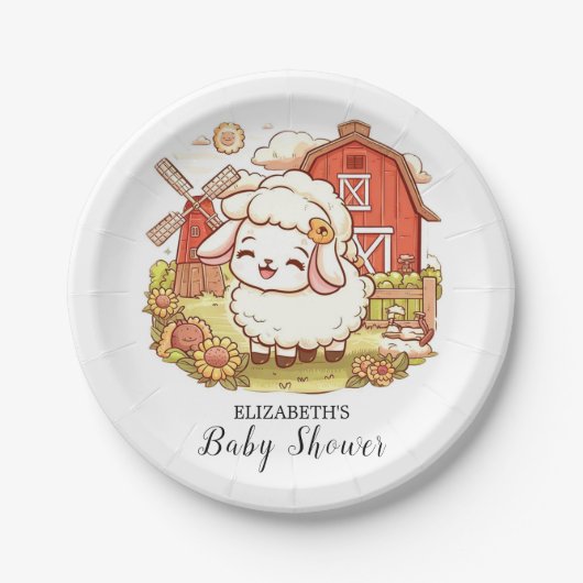 Niedliche Schafsdusche Pappteller (Vorderseite)