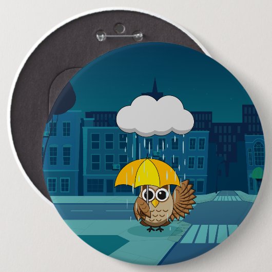 Niedliche Schale mit Regenschirm am Regentag Button (Vorne & Hinten)