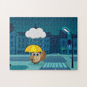 Niedliche Schale mit Regenschirm am Regentag Puzzle