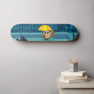 Niedliche Schale mit Regenschirm am Regentag Skateboard