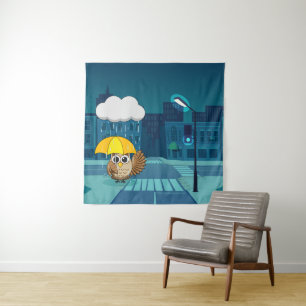 Niedliche Schale mit Regenschirm am Regentag Wandteppich