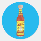 Niedliche scharfe Cats Hot Soße Illustration blau Runder Aufkleber (Vorderseite)